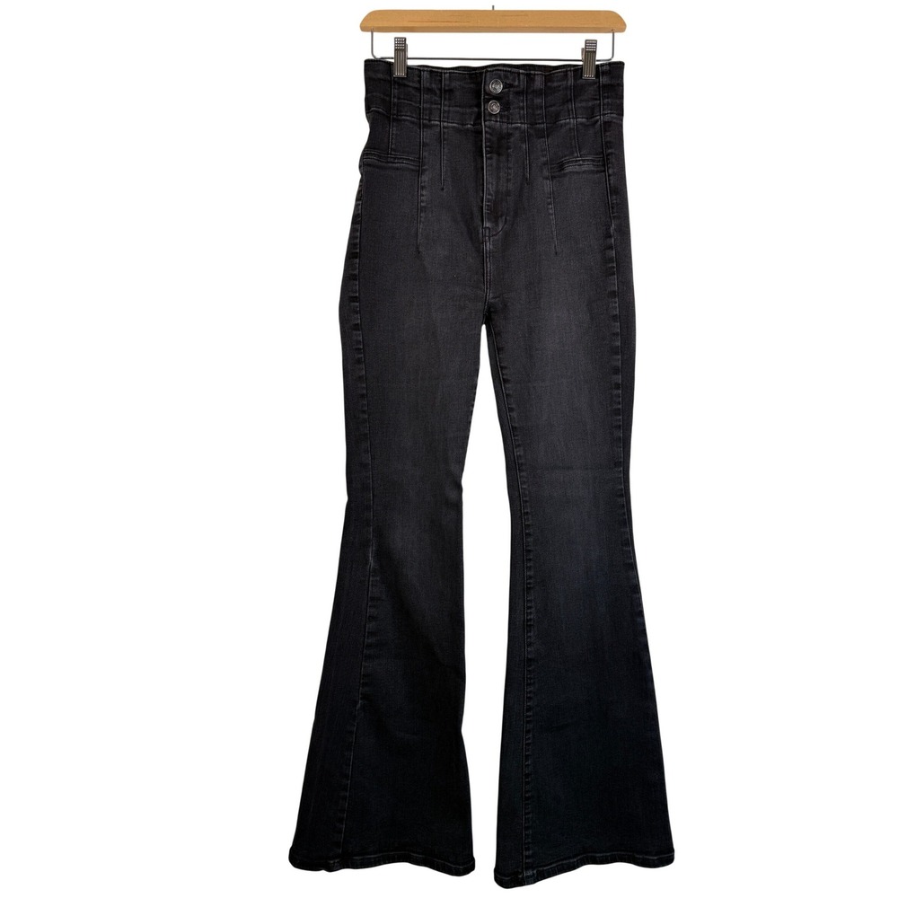 Free People Jayde Jeans Womens 29 We The Free Flare Black High Rise Seamed EUC